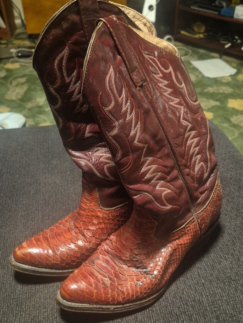 Women's Brown Exotic Textured Western Ankle Boots